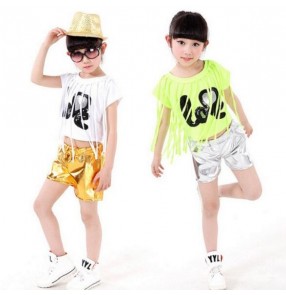 fringes Silver gold girls boys hip hop modern dance t show school play dance costumes set 